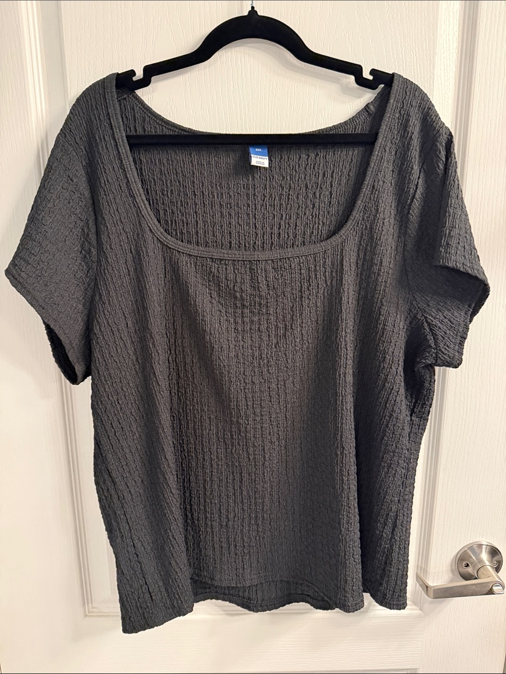 Old Navy Black Textured Square Neck Short Sleeve Tee